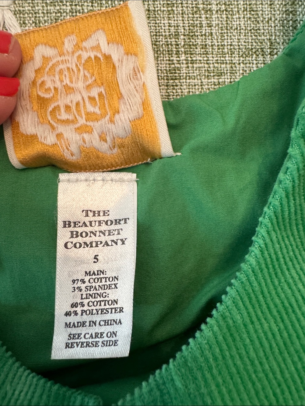 The Beaufort Bonnet Company Emerald Green Corduroy Pinafore Dress - Picture 3 of 5